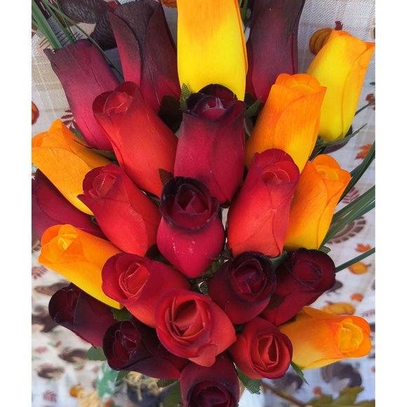 2 Dozen Dark Fall Harvest Colors Yellows, Oranges, Reds The Original Wooden Rose - Picture 5 of 8